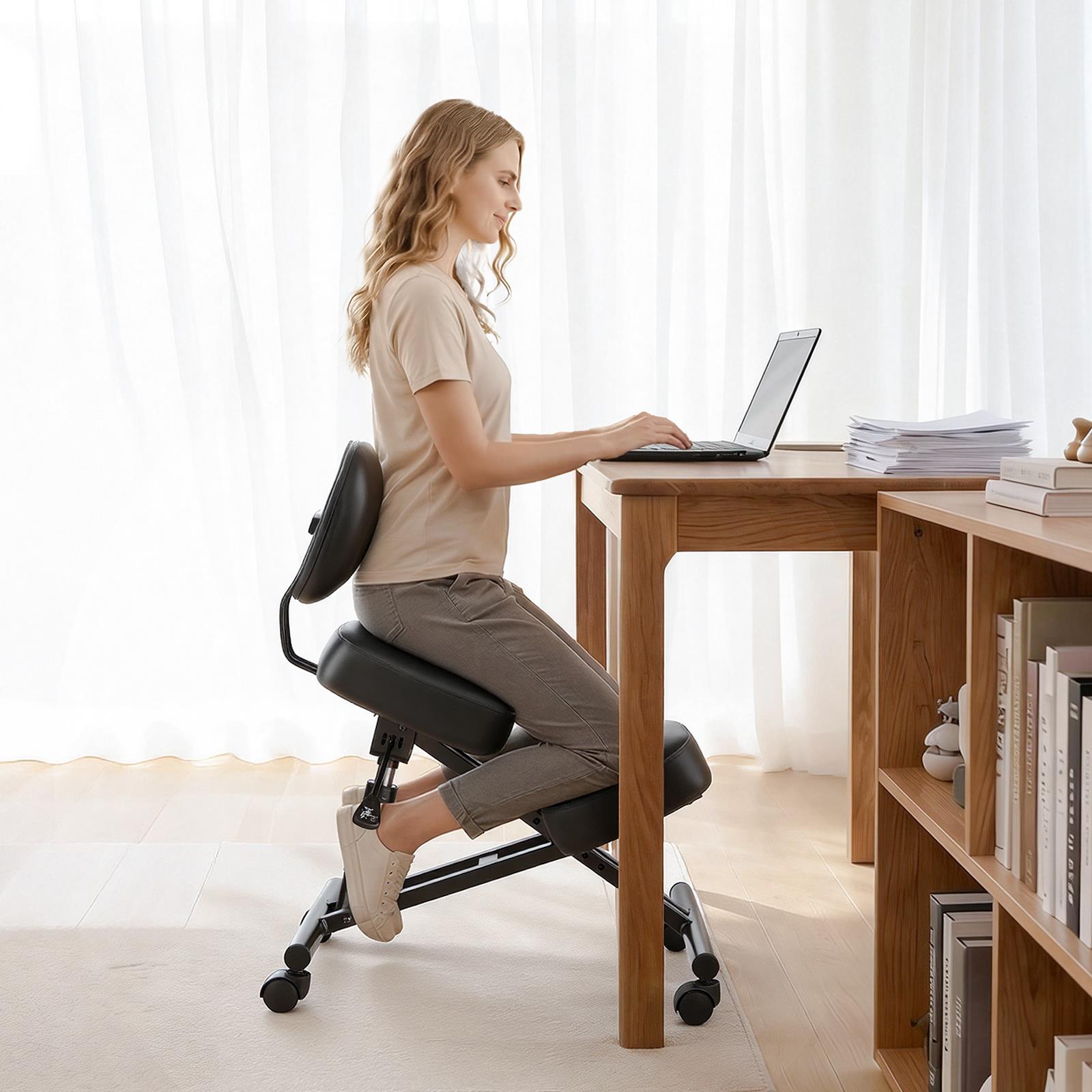 Office Chair - Ergonomic Kneeling Chair with Backrest Wheels