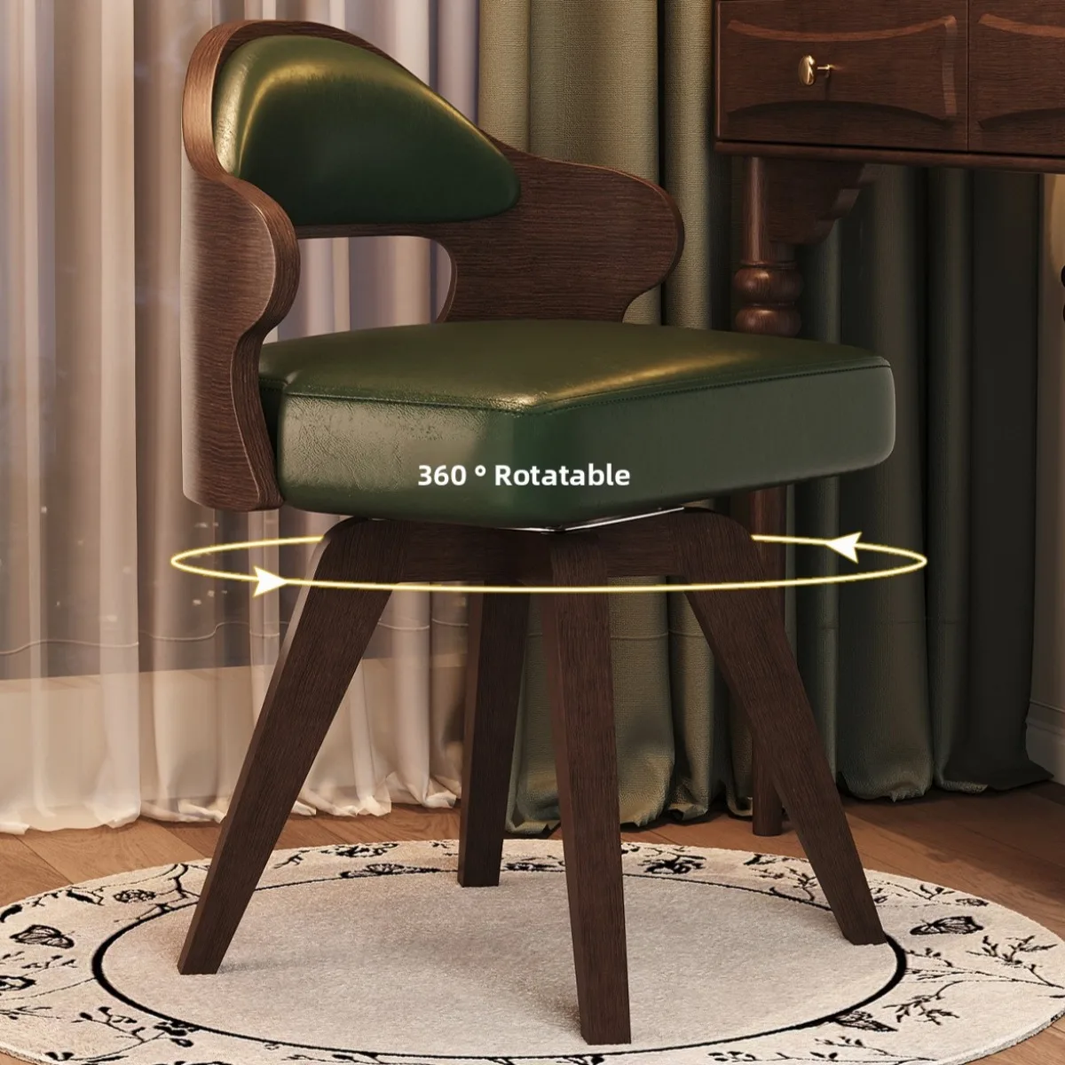Office Chair Cushion - Vintage style solid wood dressing chair,