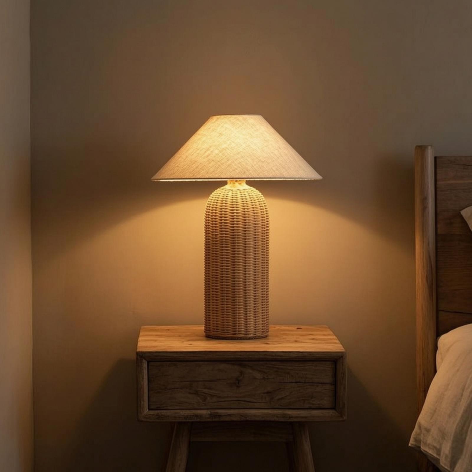 Bedside Lamp Rattan Base Fabri - Desk Lamp 评论和价格