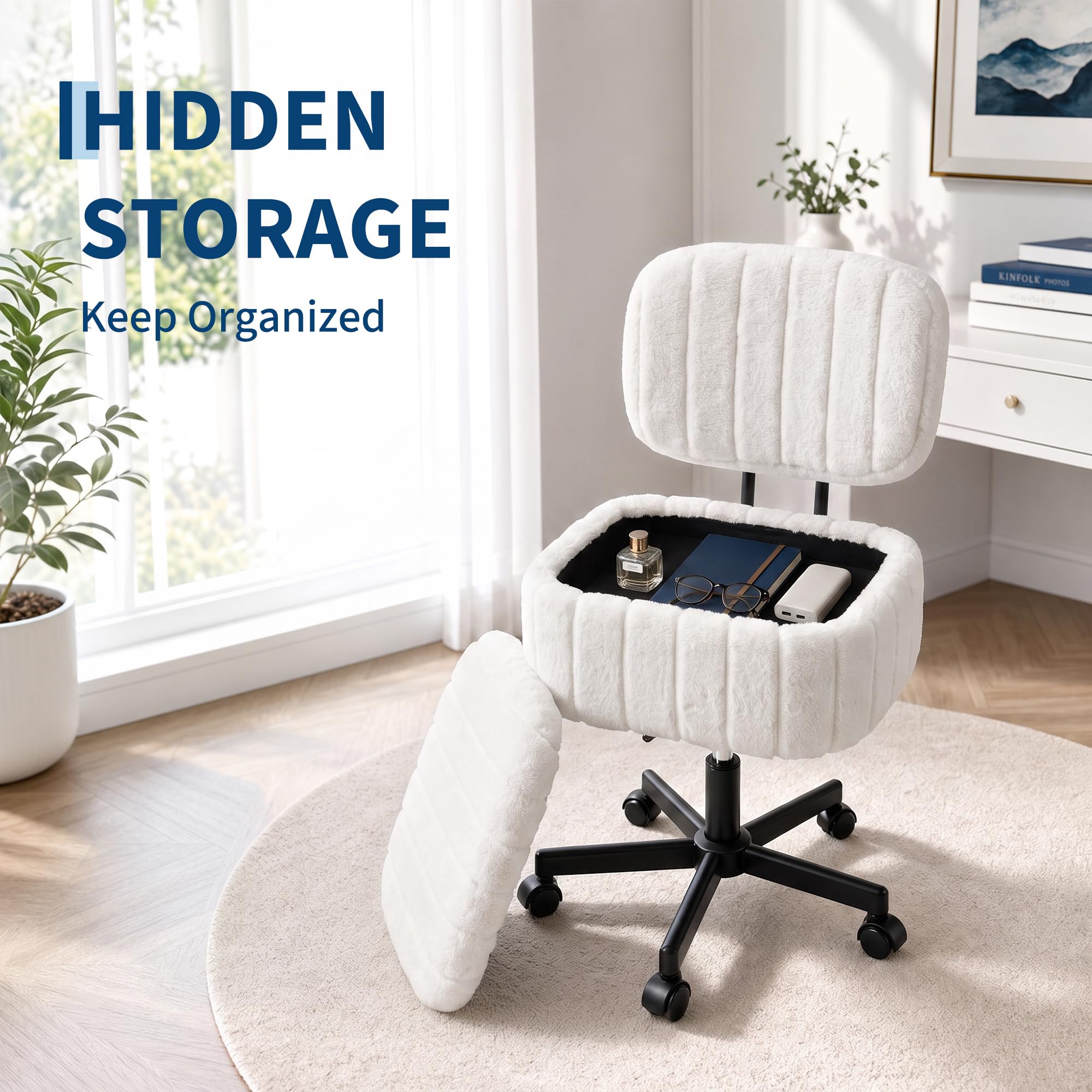 Vanity Chair with Storage, Fau - Office Stool 评论和价格