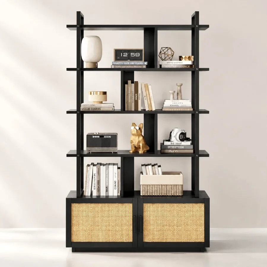 5-Tier Rattan Bookshelf with S - Bookshelf 评论和价格