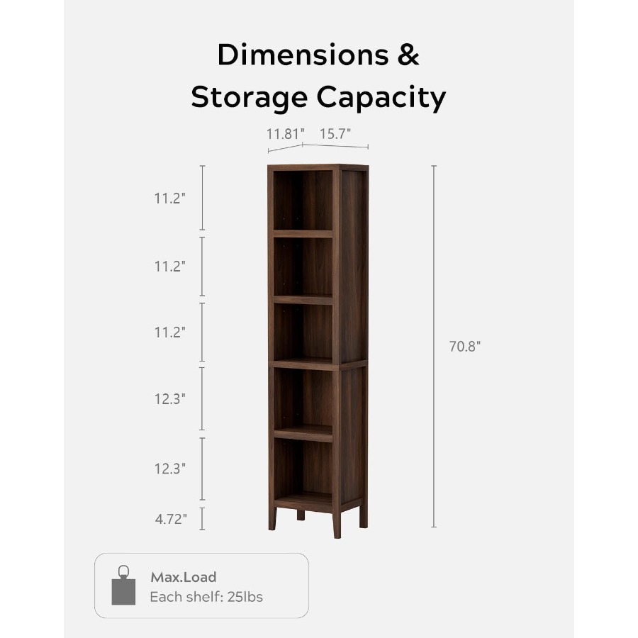 71 Tall Narrow Bookcase, 5-Tie - Bookshelf 评论和价格