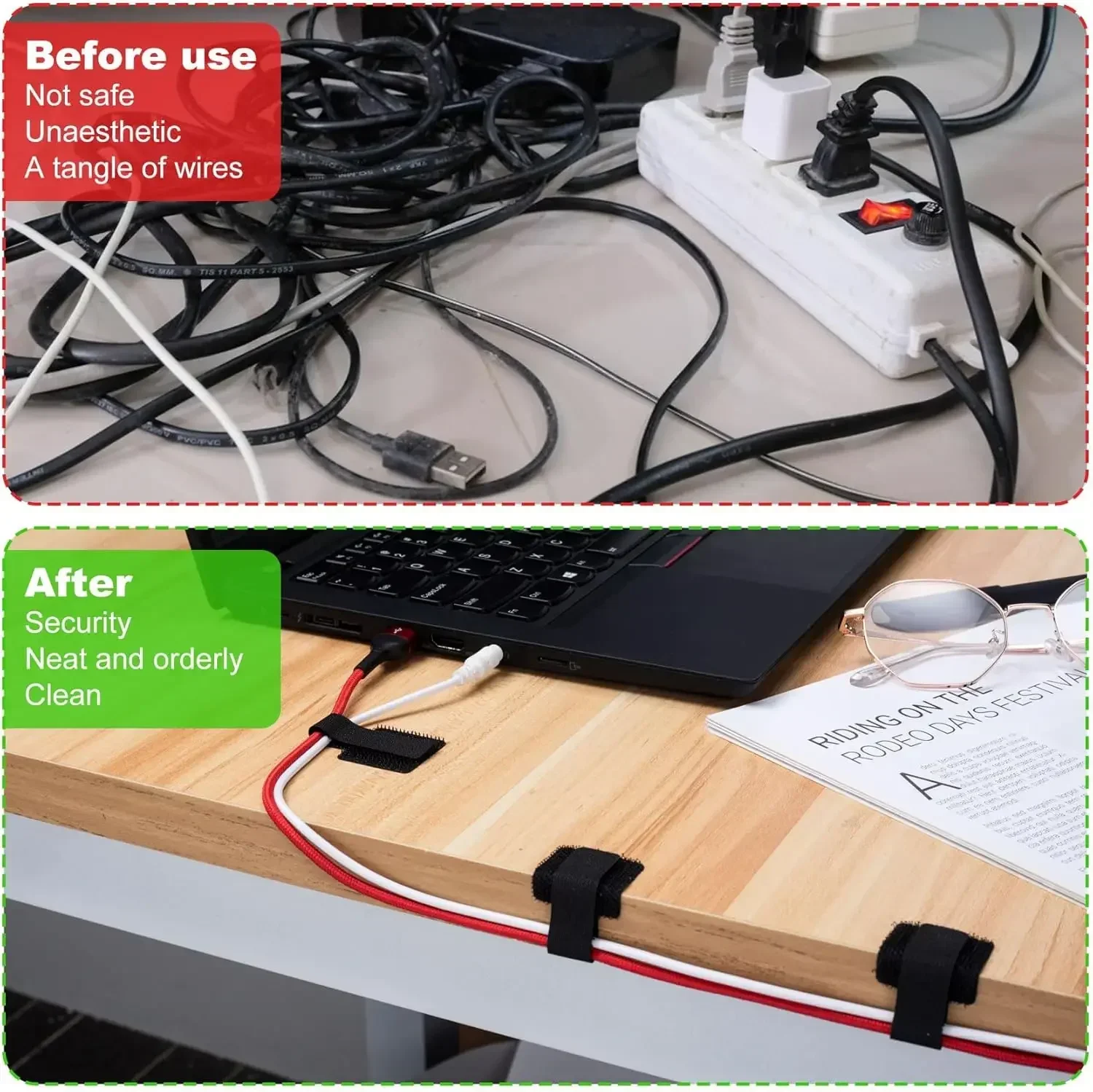 New Reusable Cable Ties Velcro - Desk Organizer 评论和价格